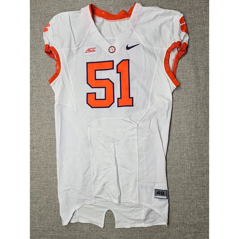 Clemson Tigers Football Jersey Mens 48 L White Game Worn Team Issued Nike #51
